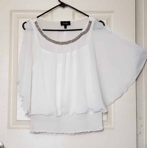 Women's top flutter Sleeve white top cold shoulder - Picture 1 of 8